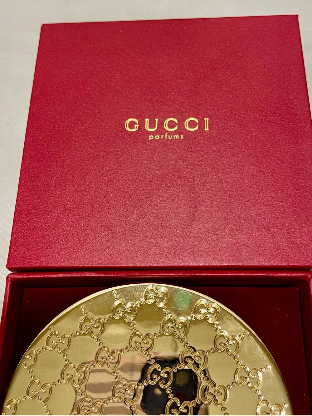 Gucci Parfums Gold Embossed Compact Mirror, NIB